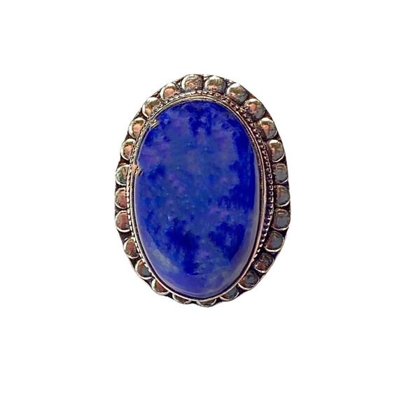 Sodalite Gemstone in a Handcrafted Vintage-Look 925 Stamped Silver Ring (8.25) - Picture 5 of 9